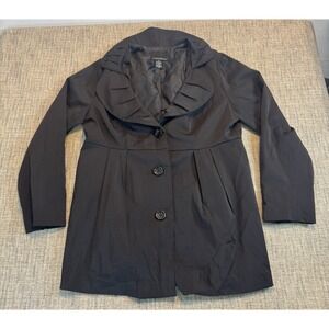 Cynthia Rowley Women's Black Al Weather Coat Button Front Size‎ Medium 90s Core